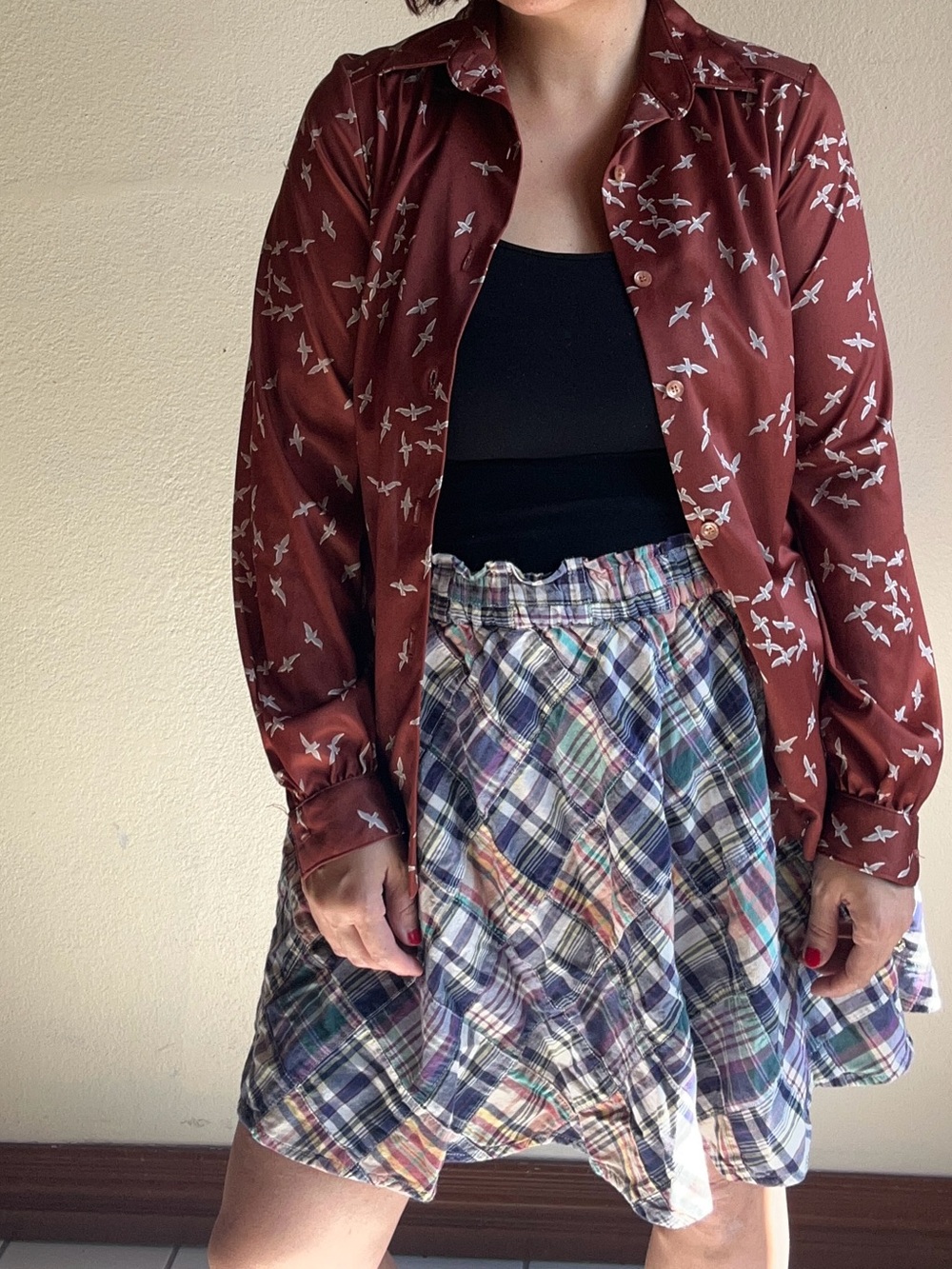 Lucky Brand Multicolor Plaid Gathered Waist Skater Skirt